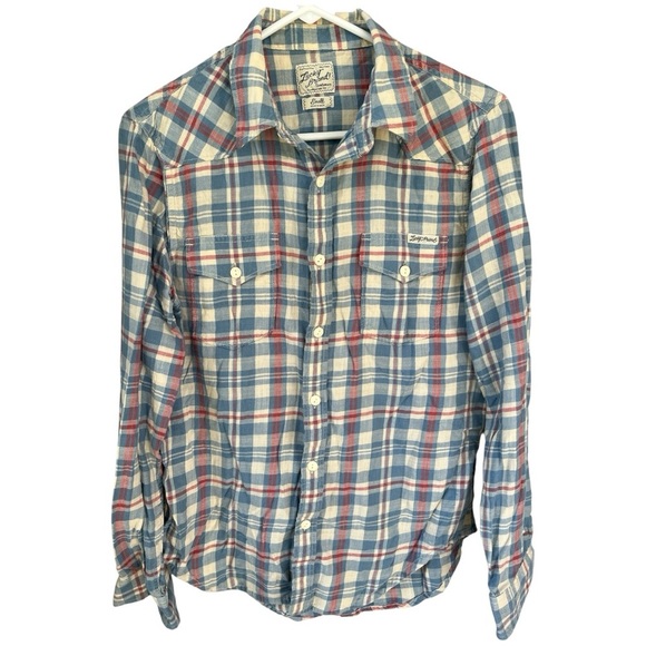 Lucky Brand Men's Blue White Western Sportswear Flannel Shirt 100% Cotton Size S - Picture 1 of 13